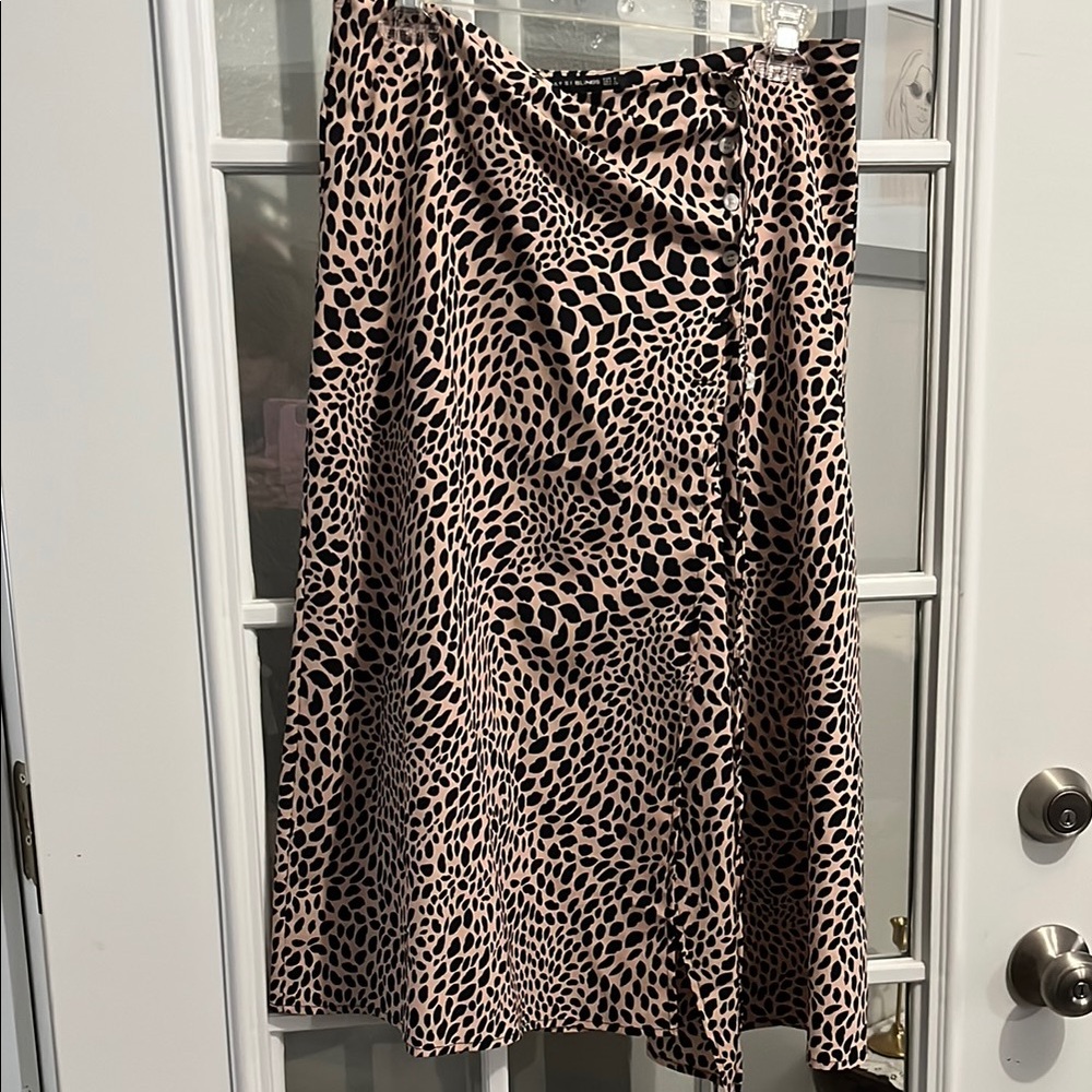 Tan and Black Print Women's Wrap Midi Skirt